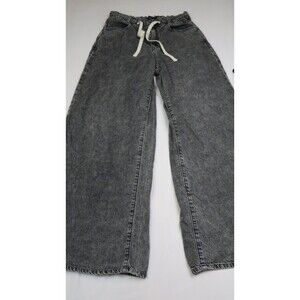 GAP Jeans Women Size XS Black Gray Superlight Pull-On Baggy Wide-Leg Drawstring